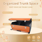 XCF Car Trunk Organizer for SUV, Collapsible Leather Car Storage Trunk Organizer with Lid and Sturdy Handle Car Trunk Leather Storage Box (Orange, 27.1 x 11.4 x 12.2in)