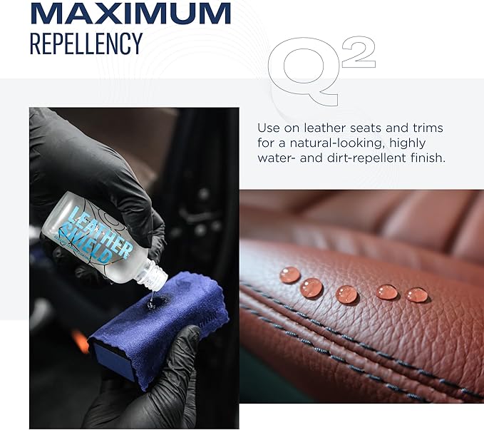 GYEON Q² LeatherShield – Durable SiO₂ Ceramic Leather Coating - Invisible Protection against Dirt, Liquids, Dye and UV Rays - Suitable for All Modern Leathers – 100 ml Supplied as 2x50ml