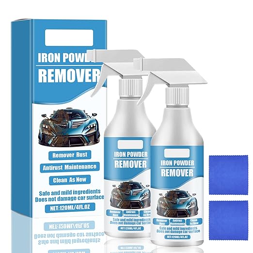 Car Rust & Iron Particle Remover Spray, Fast Acting Heavy Duty Metal Cleaner Rust Remover Spray, for Removing Rust and Particles from Cars, Tools, Bolts & More Removers for All Surfaces (2Pcs)