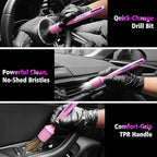 3Pcs Car Detailing Drill Brush Set with Drill Brush Attachment Head, 1P Ultra Soft No Scratch Car Drill Brush for Air Vent Leather Seat, 1P Boars Hair & 1P Detailing Brushes for Interior Exterior,Pink
