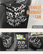 Pritent Car Trash Can with Lid, Cute Leakproof Car Trash Garbage Bag Hanging Vehicle Trash Bin Small Portable Automotive Garbage Cans Organizer for Back/Front Seat/Console(2.8 Gallons,Cow Print)