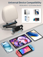 bokilino Tablet Holder for Car Headrest, [3 in 1 Adjustable Extension Arm] iPad Car Mount for Back Seat, Road Trip Essentials for Kids, for 4.7-12.9" Like iPad Pro, Air, Mini, Galaxy, Fire HD Tablet