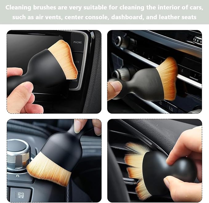 2PCS Car Interior Detailing Brush, Auto Car Detailing Brush Dusting Brush, Soft Bristles Car Interior Cleaning Tool