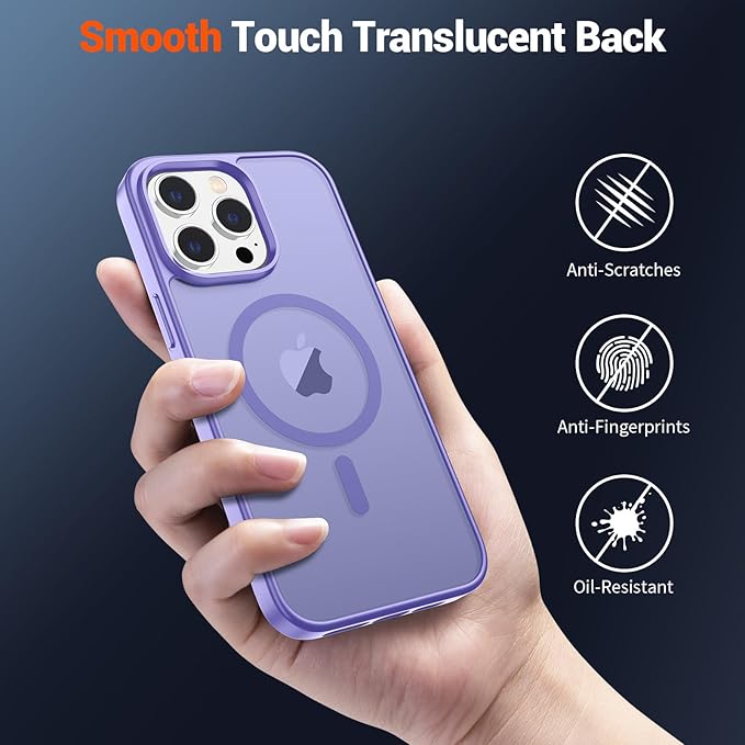 SUPFINE Magnetic for iPhone 14 Pro Case (Compatible with MagSafe) (Military Grade Drop Protection) Translucent Matte Shockproof with Anti-Fingerprint Phone Case,Purple