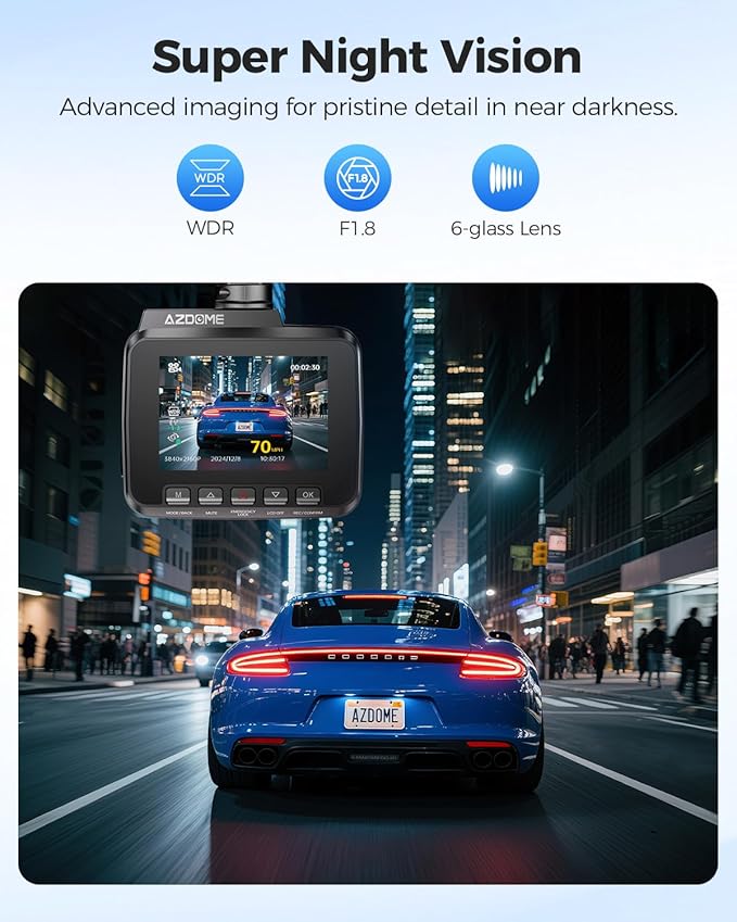 AZDOME GS63H 4K Dash Cam Built-in WiFi 6 GPS Car Dashboard Camera Recorder with STARVIS Night Vision, UHD 2160P, 150° Wide Angle, WDR, G-Sensor, Loop Recording, 24H Parking Mode
