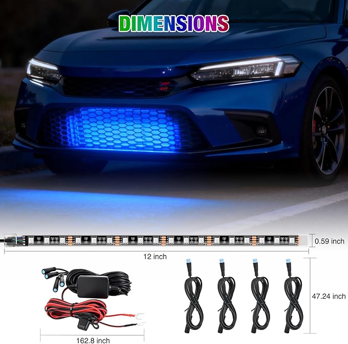 Nilight 4Pcs 12inch LED Grille Lights 72 LEDs RGB Multi Color Exterior Lighting Kit with Sound Active Function and Wireless Remote Control for Cars Van SUV Truck
