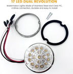 2PCS 17-LED Dual Revolution Watermelon Lights, Red Turn Signal & White Auxiliary with Clear Lens & Stainless Steel Bezel for Freightliner, Peterbilt, Heavy Trucks & Trailers
