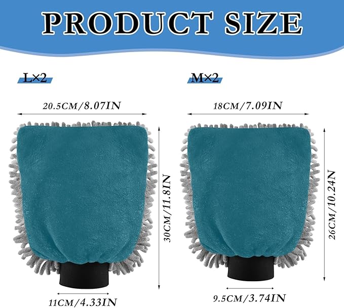 Qilmy Navy Blue Microfiber Chenille Car Wash Sponge Scratch Free Car Wash Mitt Absorbent Mitt Sponge for Trucks SUVs Car Washing Home Cleaning, Large