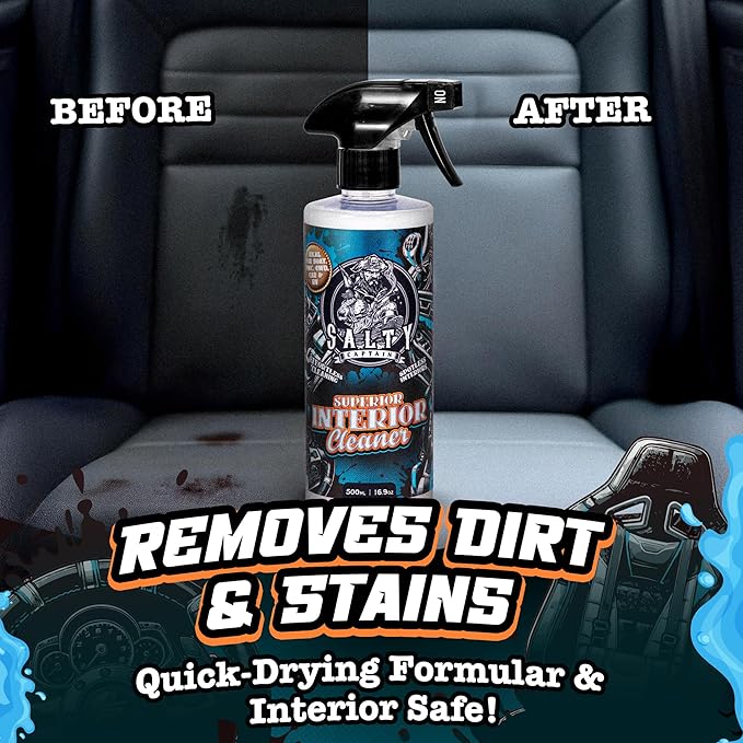 Salty Captain Car Interior Cleaner 16.9oz – pH-Neutral Cleaner for Leather, Suede, Vinyl, Fabric & Plastic – Removes Dirt, Stains & Smudges – Residue-Free, Safe for Kids & Pets – Quick Drying
