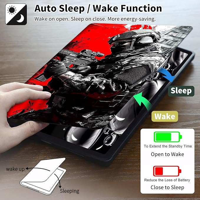 for Kindle Paperwhite Case,6.8" Kindle Paperwhite 11th Generation Case and Kindle Paperwhite Signature Edition,Leather Slim Adjustable Stand Cover with Auto Wake/Sleep,Red Black Soldier