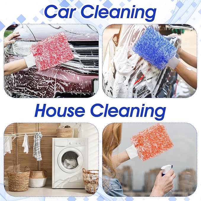 MAQUITA Microfiber Car Wash Mitt, 10Pcs Car Sponge Glove Wrapped in Soft, Plush Fiber Cloth Material, Safe Washing with Any Car Soap, Bucket for Cars Motorcycles Suvs Trucks Boats