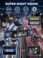 Dash Cam Front and Rear Inside,4 Channel Dashcam for Cars,Car Camera Driving Recorder with IR Night Vision,Loop Recording,3.16 Inch IPS Screen,Parking Mode (Dark Black)