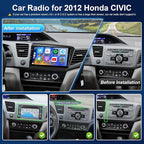 Leadfan Car Radio Stereo for Honda Civic 2012 Compatible with Wireless Apple Carplay Android Auto, 9 Inch Touchscreen GPS Navigation WiFi Bluetooth Backup Camera MirrorLink Mic 2+32G