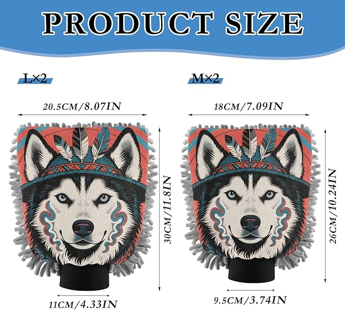 Tribal Style Husky Dog Car Wash Mitts Scratch Free Wash Mitt For Cars Car Cleaning Wash