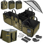 5-Section Extra Large Trunk Organizer – Heavy Duty 1680D Oxford, Collapsible & Foldable Car Cargo Organizer, Modular Multi-Shape Storage System for SUV, Truck, Van – Military Green