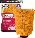 AIDEA Car Wash Mitt Microfiber, 1PK Scratch Free Lint-Free, Premium Chenille Microfiber Mitt Car Wash Brush, Orange, Regular Size 7.12''X10.14''