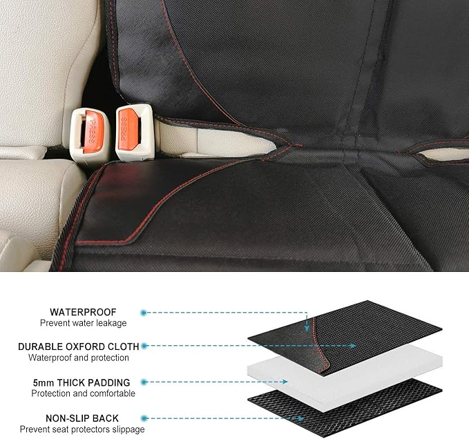 MORROLS Car Seat Protector for Child, Baby, Pets -1 Pack car seat Cover with Thick Padding- Waterproof Universal Size with Mesh Pockets (Black)