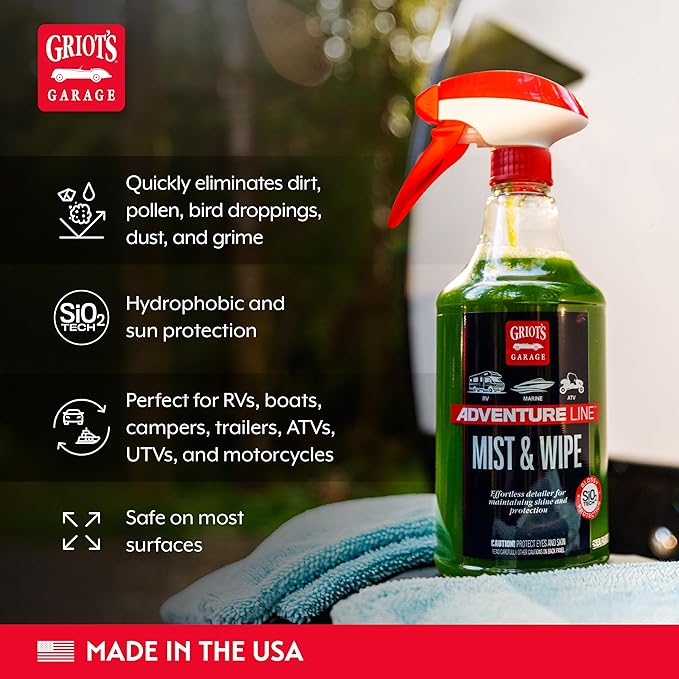 Griot's Garage Mist and Wipe, SiO2 Ceramic Detailer for RVs, Campers, Trailers, Boats, ATVs, UTVs, Motorcycles, Works on Paint, Glass, Vinyl, Plastic, and More, 10814, 25oz