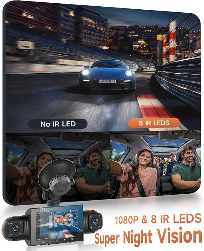360 Degree View 4 Channel Dash Cam Front and Rear Inside Left Right, Dash Camera for Cars, Built-in Night Vision, 24/7 Recording Parking Mode Monitor