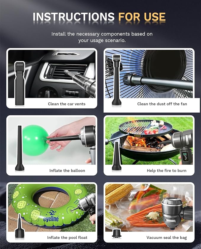 Cordless Handheld Car Vacuum Cleaner, 15000PA High Power 2-in-1 Mini Vacuum Duster & Inflator with LED Display Screen, 3-Speed Brushless Motor for Car Care, Home, Office, Pet