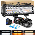 Nilight 12Inch Off-Road LED Light Bar, 300W 3 Lighting Modes (White/Amber/White&Amber) Driving Fog Light Spot Flood Lights with 16AWG Wiring Harness for Truck Car ATV SUV Jeep Boat