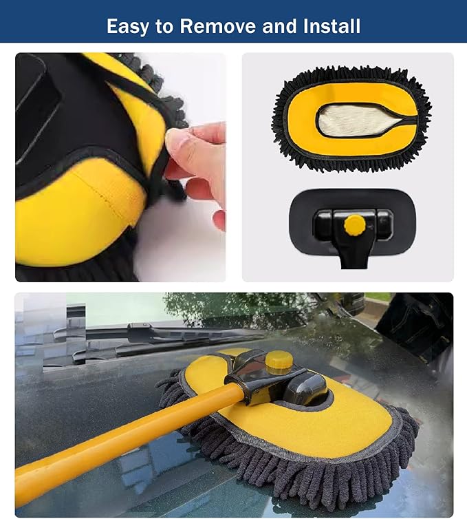 YeewayVeh Car Wash Brush Replacement Cover, Soft Microfiber Car Wash Mop Head Compatible with 15° Curved Pole Long Handle Cleaning Brush Mop, Yellow