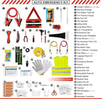 Kitgo Car Emergency Kit,Premium Roadside Assistance Essentials with Jumper Cables, Flashlight, Shovel, Screwdriver Set - Ideal Auto Road Safety Kit, Survival, Truck, RV and More Gift for Father (Red)