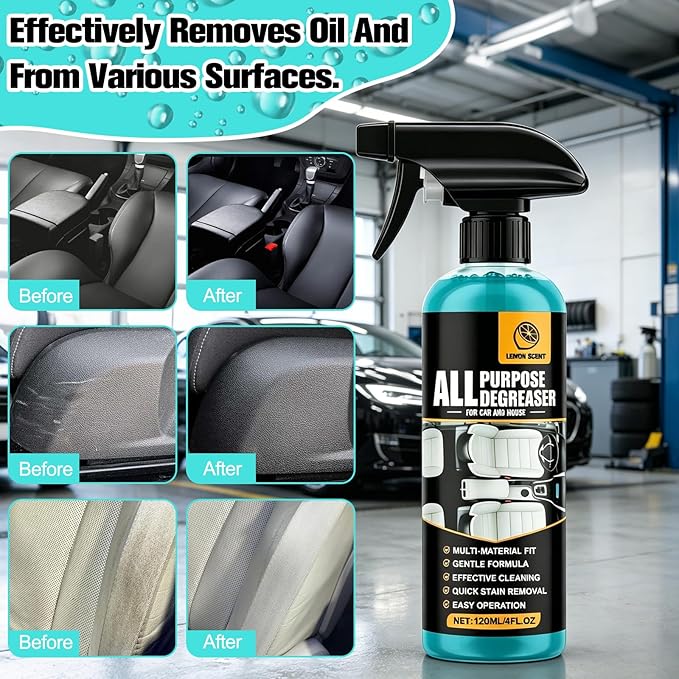 2Pcs All Purpose Degreaser for Car and House, Lemon Scent Mulit Heavy-Duty Cleaning Spray, Car and House Multi-purpose Cleaning Spray, Quick Stain Removal For Cars Kitchen Bathroom