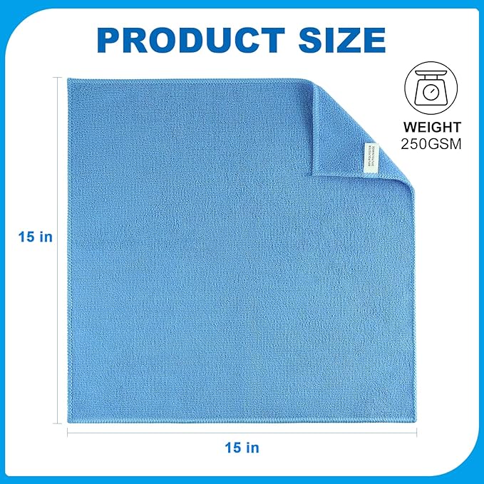 Microfiber Cleaning Cloths 15"x15" – 270GSM Plush Lint-Free Towels for Cars & Auto Detailing, Super Absorbent Car Wash Cloths for Drying, Polishing, Glass & Household(25 Pack)