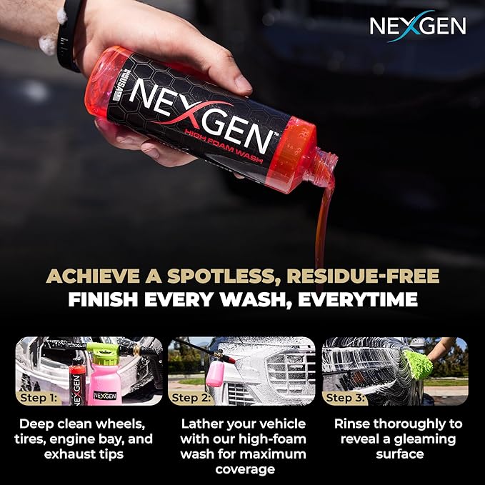 Nexgen High Foam Car Wash (8oz) - Professional-Grade, pH-Balanced car soap for Spotless Shine - On-the-Go Car Detailing - Car Cleaning Supplies - Safe for Coated, Waxed & Sealed Finishes