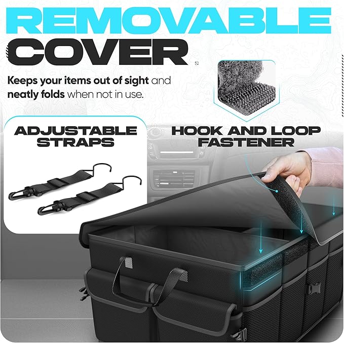 FORTEM Trunk Organizer For SUV Car Trunk Organizer, Foldable Storage, Car Accessories for Women Men, Collapsible Bag, Perfect Christmas Gifts, 600D Oxford, Non Slip Bottom, Straps, Soft Cover (65L)