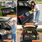SUV Trunk Organizers, Leather Car Trunk Storage Organizer with Lid & Push-pull Handle, Large Capacity Waterproof Cargo Storage Box for SUVs Sedans Vans (39.7 x 11.4 x 12.2in)