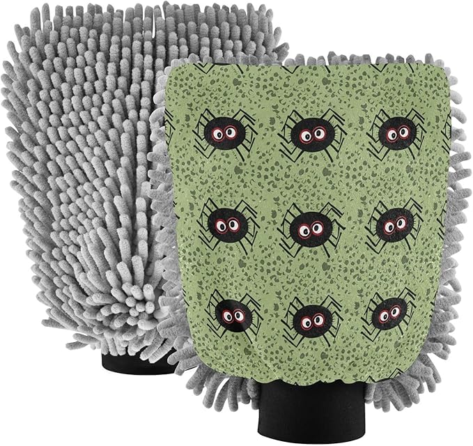 Qilmy Halloween Pattern Microfiber Chenille Car Wash Sponge Scratch Free Car Wash Mitt Absorbent Mitt Sponge for Trucks SUVs Car Washing Home Cleaning, Medium