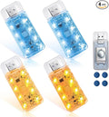 4 PCS Car LED Lights, USB Plug-in Rechargeable 8 High-Brightness LED Beads, Portable Mini Touch Control Dimmable Night Light for Car/Bedroom/Party/Holiday Decoration (2 Amber & 2 Ice-Blue)