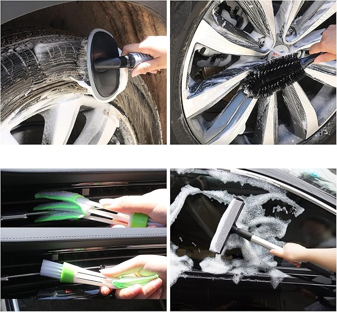 AUTODECO 22Pcs Car Wash Cleaning Tools Kit Car Detailing Set with Canvas Bag Pink Collapsible Bucket Wash Mitt Sponge Towels Tire Brush Window Scraper Duster Complete Interior Car Care Kit
