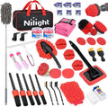 Nilight 52PCS Car Detailing Kit Auto Cleaning Tools Wash Set with Storage Carry Bag Home Use for Interior Exterior Deep Clean Polish Car Care Windshield Dashboard Seat Air Vents Wheels Tires, Red