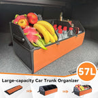Noaman Leather Trunk Organizer for SUV - Large Car Trunk Storage Organizer with Lid and 2 Removable Dividers, Foldable Car Organizers and Storage Box for Sedan with 2 Metal Locking Clasps Black.