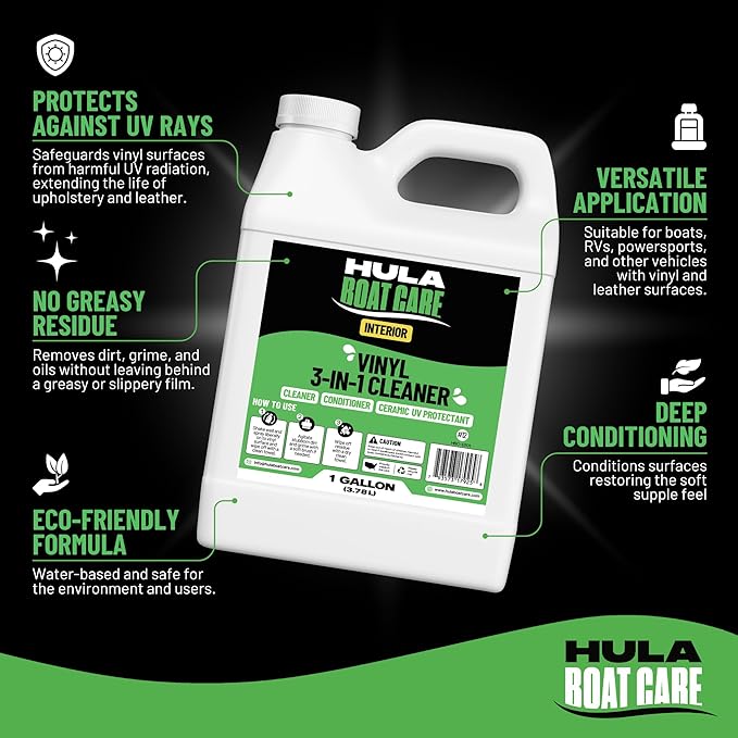 Hula 3-in-1 Boat Vinyl Cleaner, Conditioner and UV Protectant, 1 Gallon — Marine Vinyl Protectant, Boat Seat Conditioner, Made in USA