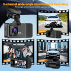 3 Channel 4K Dash Cam Front and Rear Inside, Wide-Angle 360 Camera for Car with 64GB Card Included, Durable Material Dash Camera with Loop Recording, Night Vision, G-Sensor, 5GHz WiFi, 24Hr Parking
