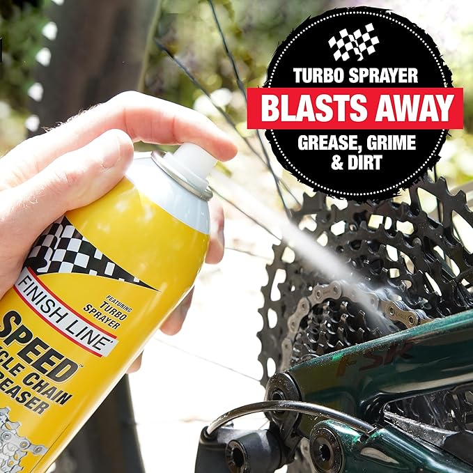 Finish Line Speed Bike Degreaser – Powerful Dry Formula for Bicycle Chains, Gears, and Disc Brakes, Turbo Spray Cleans Fast, Evaporates with No Residue, 18 oz, 3 Pack