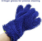 BokWin 2-Pack Car Wash Mitt Scratch Free, 5-Finger Microfiber Wash Mitts, Car Interior Exterior Cleaning Gloves, Auto Chenille Washing Sponge Kits for Cleaning Wheel Tight Spot(Blue)