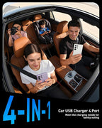 USB C Car Charger, 90W 4-Port Super Fast Charging Car Charger Adapter Dual USB-C & USB-A Cigarette Lighter with 240W Type C to C Cable Cord for Samsung Galaxy S25/S24/S23/S22/S21 Ultra, Android Phone