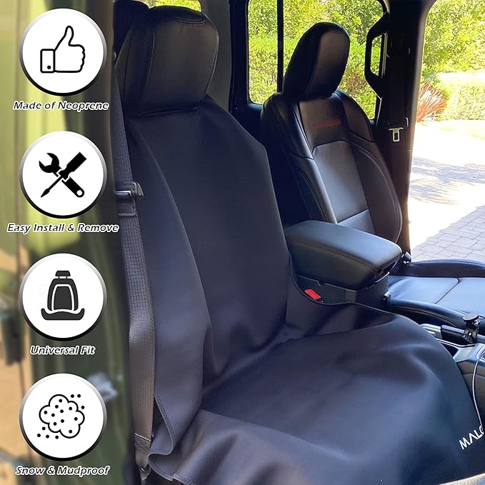 Malo’o SeatGuard Waterproof Car Seat Cover, Neoprene Universal Seat Protector for Trucks and Cars, Heavy Duty Seat Cover for Sports Gear, Dogs and Wet Clothing, Black, Large