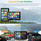 Carpuride W712D Motorcycle Carplay Screen with HD 1080 Dual Dash Cam, Wireless Car Play and Android Auto, 7" Waterproof Rotatable Navigation Touchscreen, Loop Recording, Bluetooth, Wired Controller