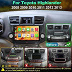 4G+64G Car Radio Stereo for Toyota Highlander 2008-2013, Wireless Carplay&Android Auto with Android 12 Support Bluetooth/Voice Control/GPS/WiFi/Back-up Camera/SWC/FM, 10.2 Inch IPS Touch Screen
