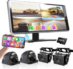 ASLONG 10.36" Wireless CarPlay Screen for Car & 4K 4CH Dash Cam with Android Auto, Portable HD Touchscreen Car Stereo with 1080P Backup Camera, GPS Navigation Mirror Link for Semi Trailer Truck