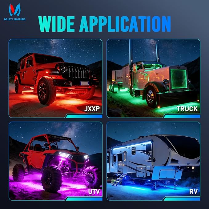 MICTUNING Q1 RGBW LED Rock Lights, APP & Remote Dual Control, 16 Pods Pure Color Underglow Neon Lighting with Wiring Switch Kit for Trucks Cars ATV UTV Golf Carts (2 Year Warranty)