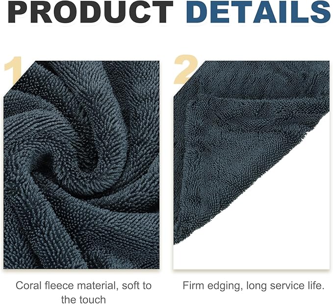 uxcell 1200gsm Microfiber Towels for Cars, 23.6 x 35.4 Inch Car Drying Towel Drying Towels Car Detailing Extra Large Super Absorbent Towel for SUV Truck Home, Dark Gray