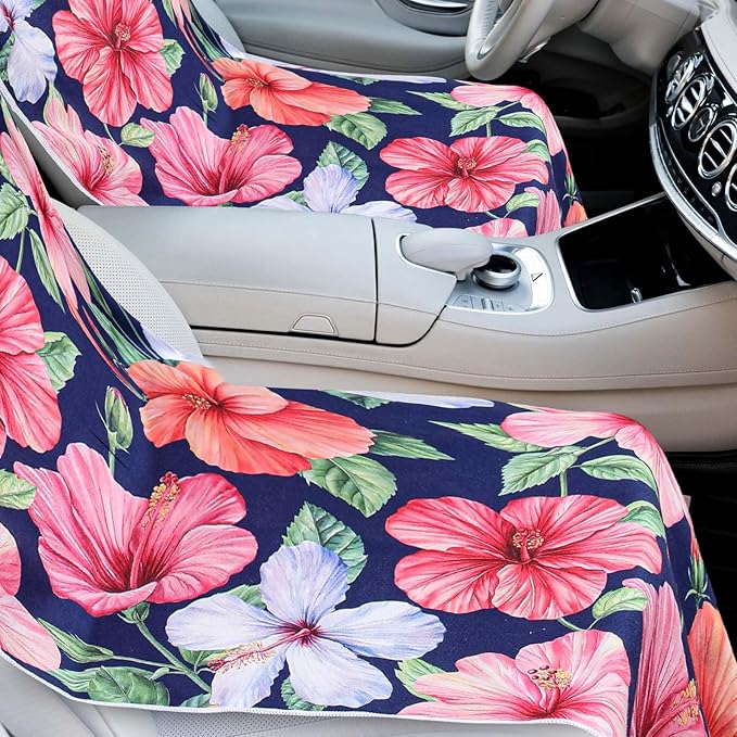 Hahafelt 2 Pack Car Seat Towel Covers with Storage Bag, 63 x 32 Inch Universal Non Slip Waterproof Sweat Protector for Car Truck, Gym Swimming Running, Machine Washable (Summer Flower Hibiscus)