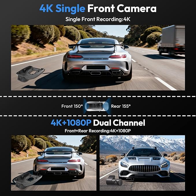 4K Dash Cam for Ford Ranger 2024 2025 2026 XL XLT Lariat Raptor,OEM-Look,2160P UHD Video,Built-in WiFi & APP,Loop Recording,G-Sensor,Plug & Play,64GB Card